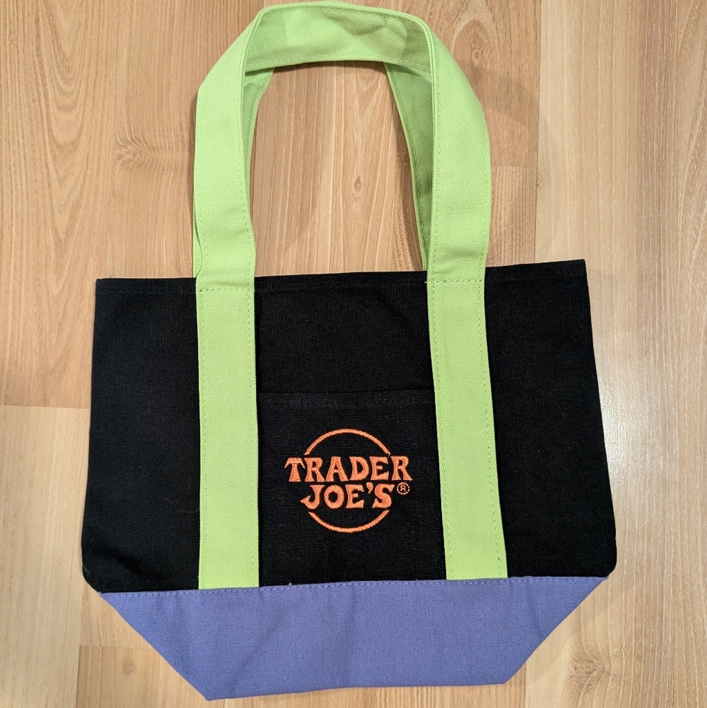 Trader Joe's Trick-or-Treat Canvas Tote - Black/Green/Purple/Orange
